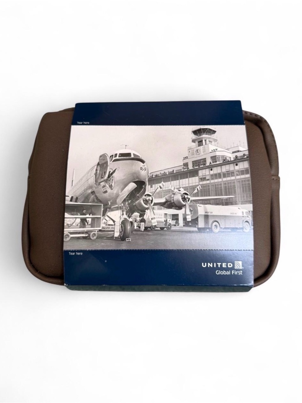 NWT United Airlines Travel Amenity Kit Brown Toiletries Set